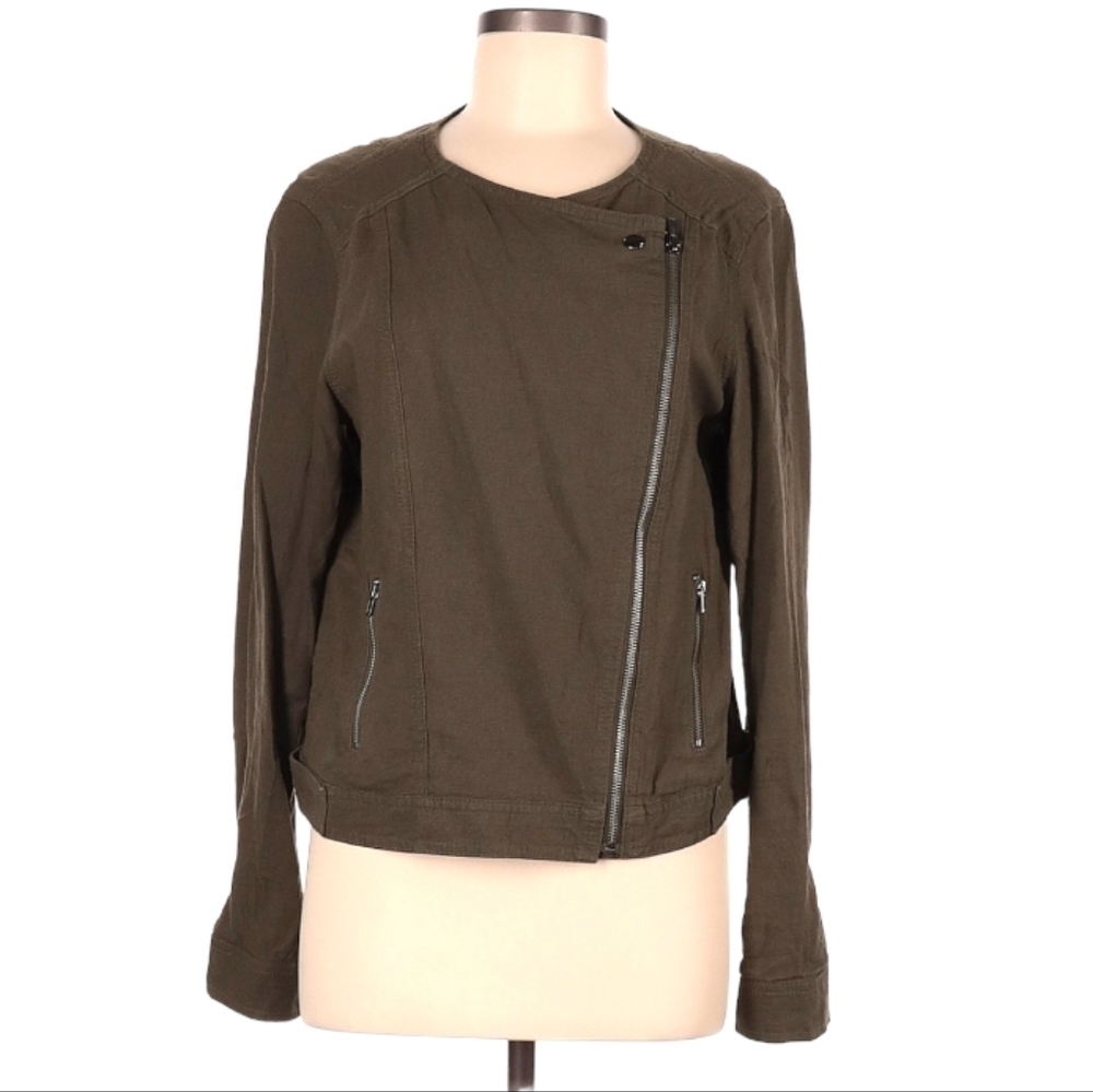 Gap Olive Green Linen Blend Motorcycle Jacket Size‎ Medium